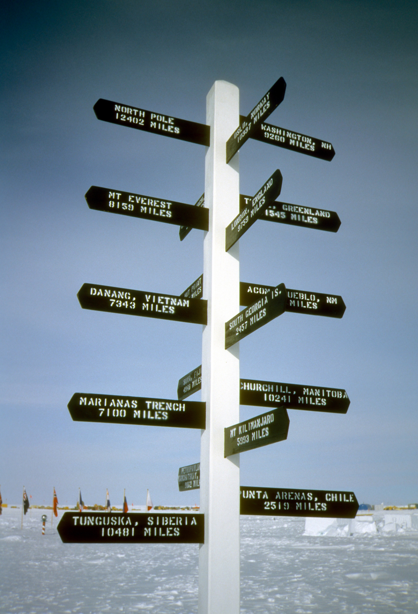 Helpful signage at the South Pole   all locations north from here